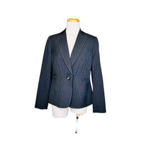 Kasper Womens Tailored Blazer Gray 6 Large Stitch One Button Animal Print Lined